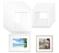 12Pcs Passe Partout en Carton Blancs sans Acide Set, A4 Tapis de Cadre Photo avec Noyau Découpé en Biseau, Passe Partout Rectangle Prédécoupé pour Peintures Photographies 19.1x14/14.1x14.1cm