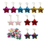 12Pcs Pendentifs Porte-Clés Étoile À Cinq Branches, 1 Paquet De Porte-Clés Étoiles En Poudre D'Or À Cinq Branches, Porte-Clés Pour Filles, Porte-Clés À Paillettes Pour Enfants