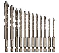 12pcs Perceuse à Verre Hexagonale Till Foret avec revêtement en Titane Céramique Foret 3/4/5/6/8/10/12 Forage Outil pour Miroir Carreau de Verre