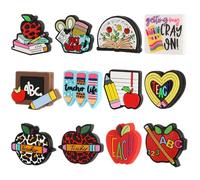 12pcs Perles Focales en Silicone pour Enseignant, Perles sur le Thème l'Enseignant Perles Focales Dessin Animé Perles Porte-Clés à Breloques Stylos Salle mis Artisanat Collier Bracelet