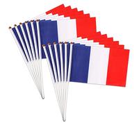 12PCS Petit Drapeau Francais avec Bâton en Plastique, Mini Tenus Dans La Main Drapeau France pour Le 14 Juillet, Couleur Vive Drapeau de La France en Polyester pour Fête Nationale, Défilé(8.5*5.5Inch)