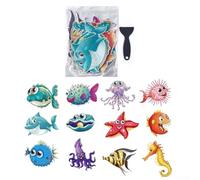 12pcs PEVA Non-Slip Bath Stickers Marine Life Kids Safe | Vibrant marine characters, fun bath time, encourages play, non-slip texture, safe for toddlers
