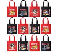 12PCS Pirate Sac En Toile Tote Bag Sac Cadeau Anniversaire Enfant Sac Courses Imprimés Pirate Mignons Convient Pour un Cadeau Anniversaire Enfants Invites Décoration Le Shopping et La Plage