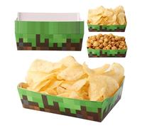 12pcs Plateaux Service Aliments Party, Thème Pixel Papier Marron et Vert Plateaux Nourriture Imperméables Résistants Graisse Parfaits pour Fêtes et Décorations d'anniversaire