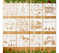 12pcs Pochoirs Noël de Dessin Pochoir de Peinture Réutilisables 15 * 15cm Joyeux Noël Pochoirs en Plastique Décoration Fenêtres Scrapbooking DIY Album Carte de Voeux