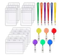 12pcs Porte Badge Transparent avec 6 Cordon de Cou Multicolores et 6 Clip de Badge Multicolore Rétractable, Nylon Tour de Cou avec Crochet Pivotant pour Carte d'Identité Carte d'Étudiant Carte d'Accès