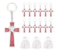 12pcs Porte-clés Croix Colombe Saint-Esprit Rouge, Porte-clés Croix et Colombe avec Sacs de Gaze Recuerdos de Confirmacion Catolica pour Invités Faveurs de Confirmation pour Baptême