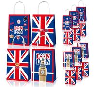 12Pcs Sac Papier Cadeau avec Poignées,Sac Cadeau Drapeau Britannique,Pochette Cadeaux Papier,Pochette Cadeau Anniversaire Enfant, Sachet Bonbon Coloré pour Mariage, Halloween,Anniversaire,Noël,Party