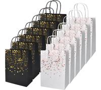 12pcs Sachet Cadeau, Sac Kraft Avec Poignée, Sac En Papier Kraft Motif Coeur En Or Rose, Sac Cadeau En Papier Pour Emballage Cadeau Noël Mariage Anniversaire Fête(Noir+Blanc)