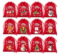 12pcs,Sacs cadeaux de Noël à cordon coulissant,Sacs Cadeaux de Noël,Sachet Bonbon Noël,Sac Cadeau Réutilisable Tissu pour Friandises de Vacances,pour Emballage Cadeau Surprise de Noel,Bonbons