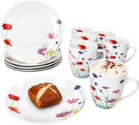 12pcs Service à déjeuner Marie Porcelaine 6 pers Assiette Tasse à café Fleurs