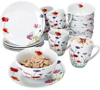 12pcs Service à déjeuner Marie Porcelaine 6 pers Assiette Tasse Bol Fleurs