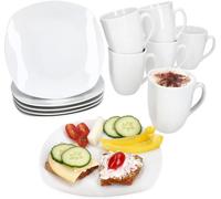 12pcs Set petit déjeuner Lotta blanc porcelaine 6 personnes petites assiettes gobelets à café