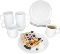 12pcs Set petit déjeuner Tommy blanc porcelaine 6 personnes assiettes gobelets empilable