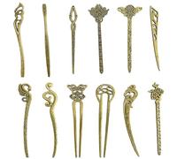 12pcs / set Sticks de cheveux chinois, 12 styles Bronze vintage Bronze Sticks de cheveux pour femmes Classic & Vintage Hairpins pour mariage, fête, festival, cérémonie.
