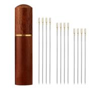 12pcs Sewing Needles, 3 Tailles d'Aiguilles à Suspendre sur le Dessus Kit d'Aiguilles à Coudre à la Main avec Boîte à Aiguilles en Bois de Santal pour Projets de Broderie et de Couture (Or)