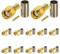 12pcs SMA Connector RF Connector Gold Plated Crimp Male for RG58 RG303 RG141 RG142 RG400 LMR195 Coaxial Cables