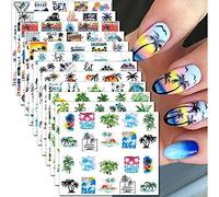 12pcs Sticker Nails Art Feuilles d'or noir Sticker Papier transfert cocotier Design Palmier Stickers Nail Style Tropical 3D Manucure Nail Art Decoration Nail Water Decals Summer Theme (style tropical)