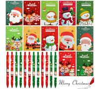 12pcs Stylos à Bille Noël 0.5mm Stylo de Signature Rétractable Marqueur Bonhomme de Neige Père Noël Renne et 12pcs Mini Bloc-notes Carnets Cadeau pour Bureau École Ajouts d'Avent Fête Noël Nouvel An