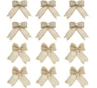 12pcs Toile De Jute N?ud Avec Dentelle Blanc Et Perles Décoration 2 Styles Pour Bricolage Artisanat Emballage Fête De Mariage Intérieur Extérieur Décor