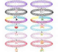 12PCS Tour de cou Collier pour enfants adolescents filles femmes, pendentif breloque licorne arc-en-ciel panda chat cœur fleur sirène tour de cou tatouage henné élastique noir rose vert bleu rouge