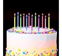 12Pièces Bougies d'anniversaire Flammes Colorées, Bougies de Gâteau d'anniversaire Bougies Colorées Arc-en-Ciel avec Support pour la décoration de fête de Gâteau de Mariage d'anniversaire