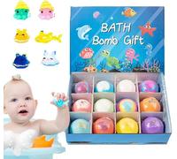 12pièces Boule de bain faite à la main,Bombes De Bain Artisanales avec des Jouets d'animaux À L'intérieur, Coffret Cadeau Boule De Bain Enfant,Jouets naturels terrestres et marins,Boules Sel Bains