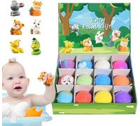 12pièces Boule de bain faite à la main,Bombes De Bain Artisanales avec des Jouets d'animaux À L'intérieur, Coffret Cadeau Boule De Bain Enfant,Jouets naturels terrestres et marins,Boules Sel Bains