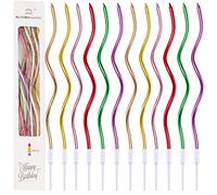 12Pièces Métallique Bougie, Longue Minces Bougies de Gâteau d'anniversaire Bougies de Gâteau en Spirale Bougies de Cupcake avec Support pour la décoration de fête de Gâteau de Mariage d'anniversaire