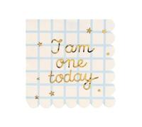 PartyDeco Lot de 20 serviettes 1er anniversaire « I am one » doré/bleu clair 33 x 33 cm