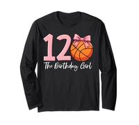 12th Birthday Girl Basketball Ball Coquette Pink 11 Eleven Manche Longue