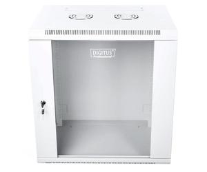 12U wall mounting cabinet 19" rack 600x450, glass door, mounted, 60kg, grey (RAL 7035)