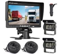 12V-24V 4Pin Retour Retour Retour Système 7 pouce TFT LCD HD Moniteur avec Support D'écran Solaire 2x 18LEDs IR Vision Nocturne Étanche Reverse Caméra pour RV/Bus/Remorque/Camion