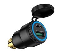 12V-24V Aluminium Chargeur DIN Plug to USB C 30W 5A QC 3.0 Prise USB Moto | Etanche DIN Chargeur Rapide Allume Cigare Moto avec LED Bleue pour BMW Triumph Ducati Tiger de Style Europ DIN Hella Socket