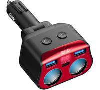 12V/24V Cigarette Lighter Adapter 2 Sockets,Cigarette Lighter Adapter with 20W Type C+2 QC 3.0 Connectors and USB Cigarette Lighter,with LED Voltmeter for iPad,GPS,Dash Cam,etc.