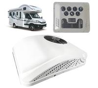 12V 24V RV Climatiseur Chauffage Combo, unité de climatisation ultra-mince avec compresseur à rouleaux, chauffage de refroidissement silencieux pour camion de traque de camping-car Bus, contrôle du cl