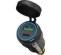 12V-24V USB DIN Motorcycle Quick Charger Socket: USB C Hella to USB Adapter with Blue LED for BMW Ducati TriumphTiger and Other Europ-Style Motorcycles