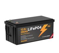 12V 280Ah Batterie LiFePO4, BMS Intégré 15000 CyclesCompatible avec en série et en Parallèle, Adaptée aux Systèmes Solaires, Usage Domestique Camping Bateaux Fauteuils Roulants Electriques