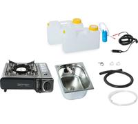12V Camping Mini-cuisine camping-car kit évier 325x265x150 mm Barwig + réchaud à gaz