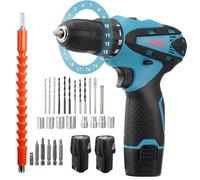 12V perceuse électrique sans fil, Tournevis sans fil avec deux batteries, perceuse à moteur sans balais, 18+2 Réglages de Couple, pour la Bricolage (Rouge)