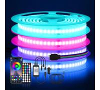 12V Ruban LED RGB COB, 576 LEDs/m IP68 étanche Dimmable 16 Color Bande Lumineuse LED Light Strip avec 44 touches IR Bluetooth musique RGB Contrôleur per Décoration de jardin extérieur.