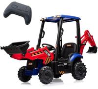 12V Tracteur Électrique Pour Enfants, Excavatrice électrique 4 En 1 Avec Bulldozer/Toit Amovible, Télécommande 2,4 GHz , Klaxon, LED Et Vitesse Réglable (3-6 Km/h), Pour Les Enfants De 3 Ans Et Plus