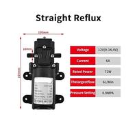 12VDC 72W Pumps Diaphragm Reflux Water Pump Automatic Switch 6L/Min High Pressure Car Washing Spray NWPNLXEA(A Type Reflux)