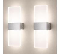 12W 2 Appliques Murales LED Intérieure Blanc Froid Lampes Murale Interieur | 6500K Moderne Applique Illuminazione Haut Vers le Bas Éclairage Applique avec Fil de Terre pour Chambre Salon Couloir