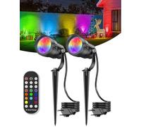 12W RGB Noël Spot LED Extérieur avec Télécommande, Dimmable Spot LED Couleur Extérieur avec Prise, Contrôle des Couleurs Étanche IP65 Éclairage de Jardin a Piquer pour Terrasse Pelouse Chemins