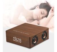 12W Sortie Rétro bois respirants Horloge Haut-parleur sans fil Bluetooth Mini 3D double fort