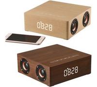12W Sortie Rétro bois respirants Horloge Haut-parleur sans fil Bluetooth Mini 3D double fort