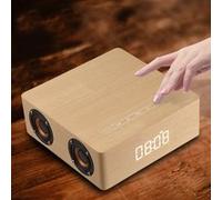 12W Sortie Rétro bois respirants Horloge Haut-parleur sans fil Bluetooth Mini 3D double fort_onaeatza99