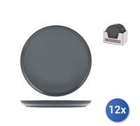 12X Assiettes Plates En Grès Stockholm, Gris, 28Cm