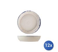 12X H&H Assiettes Creuses Artisanales En Grès Décorées Bord Bleu 20 Cm.